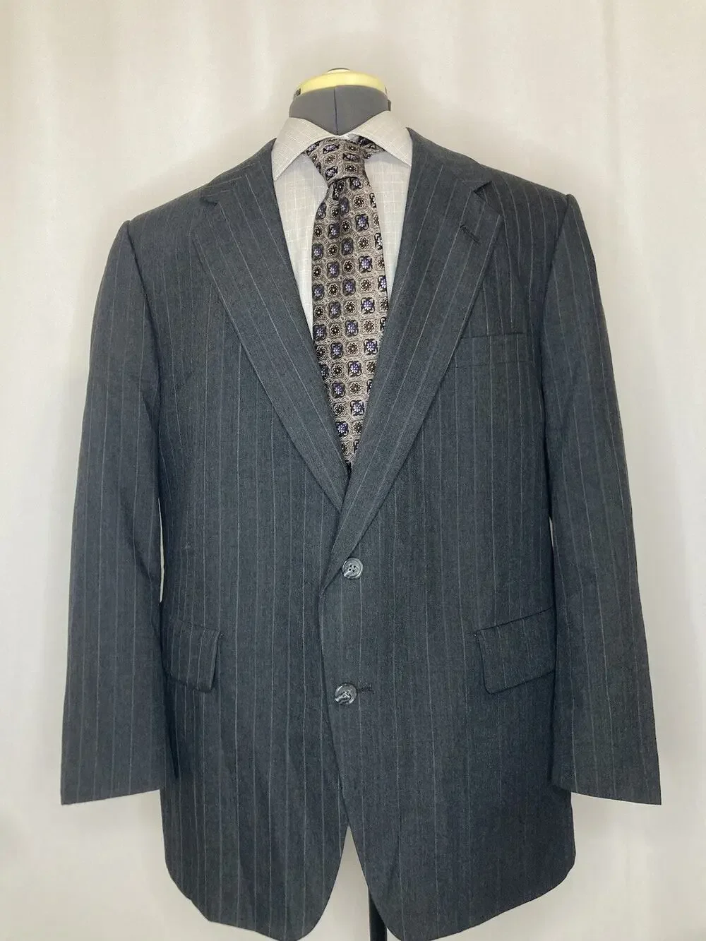 Turnbury 42R Blazer Gray Stripe Wool 2 Button Mens XL Sport Coat Suit Jacket USA